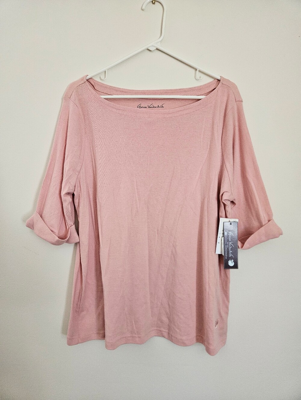 NWT Gloria Vanderbilt Light Pink Wide Neck Rolled Cuff Half-Sleeve Tee: Size 1X